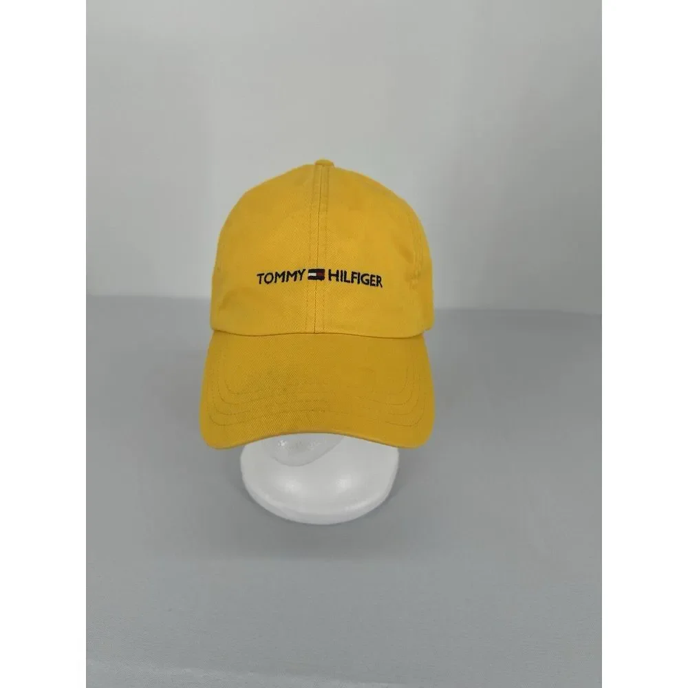 Vintage Tommy Hilfiger Hat Yellow Baseball Cap One Size Strapback Spellout 90s